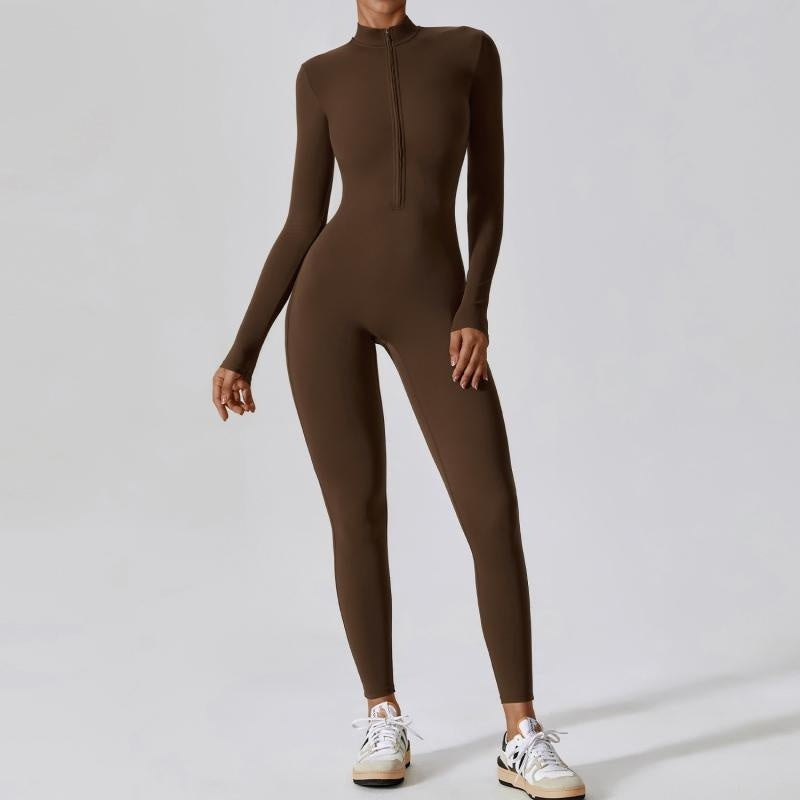 Set Sportiv Feminin: Jumpsuit cu Fermoar și Mâneci Lungi -