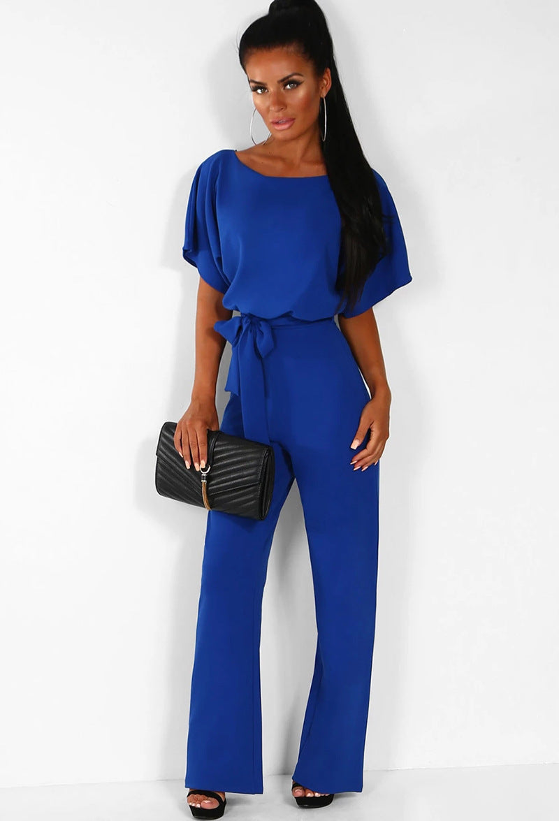 7-color Fashion Lace-up Button Short-sleeved Women's Jumpsuit -