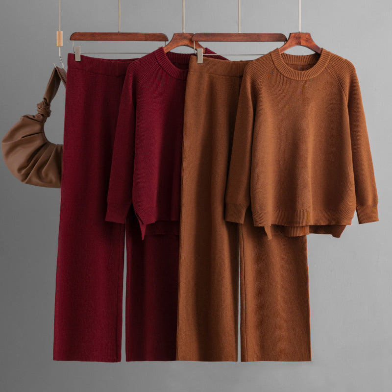 Loose Knitted Long Sleeves Two-piece Set For Women -