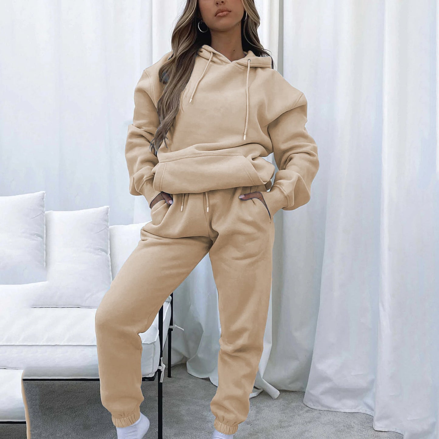 Women's Urban Leisure Pocket Long Sleeve Sweater Pants Suit -