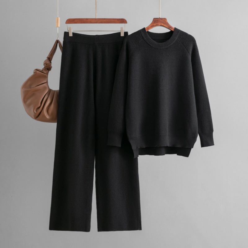 Loose Knitted Long Sleeves Two-piece Set For Women -