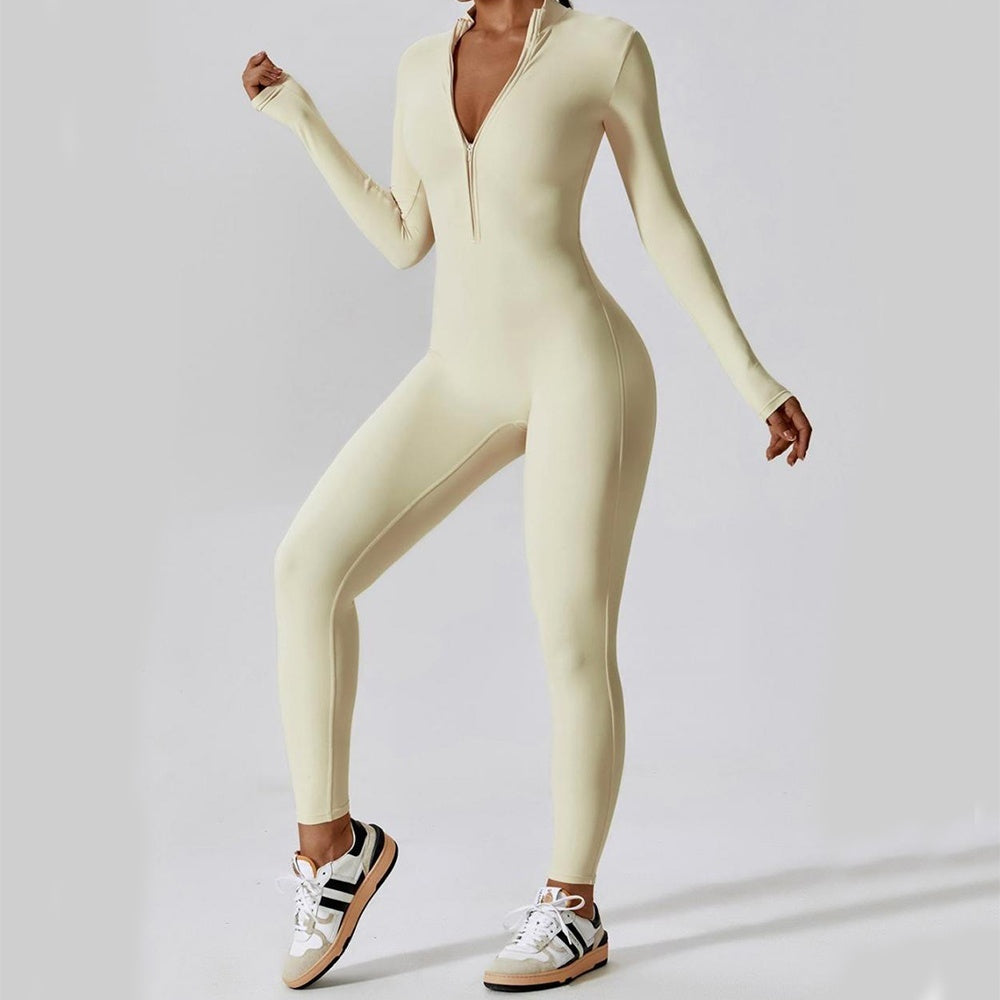 Set Sportiv Feminin: Jumpsuit cu Fermoar și Mâneci Lungi -