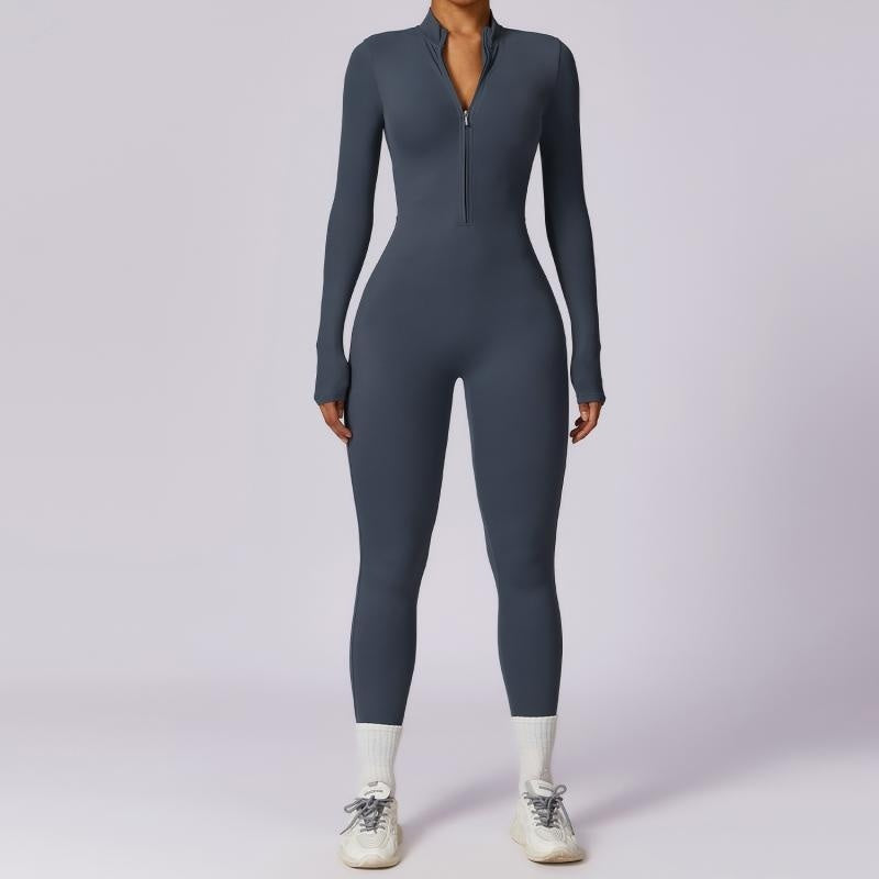 Set Sportiv Feminin: Jumpsuit cu Fermoar și Mâneci Lungi -