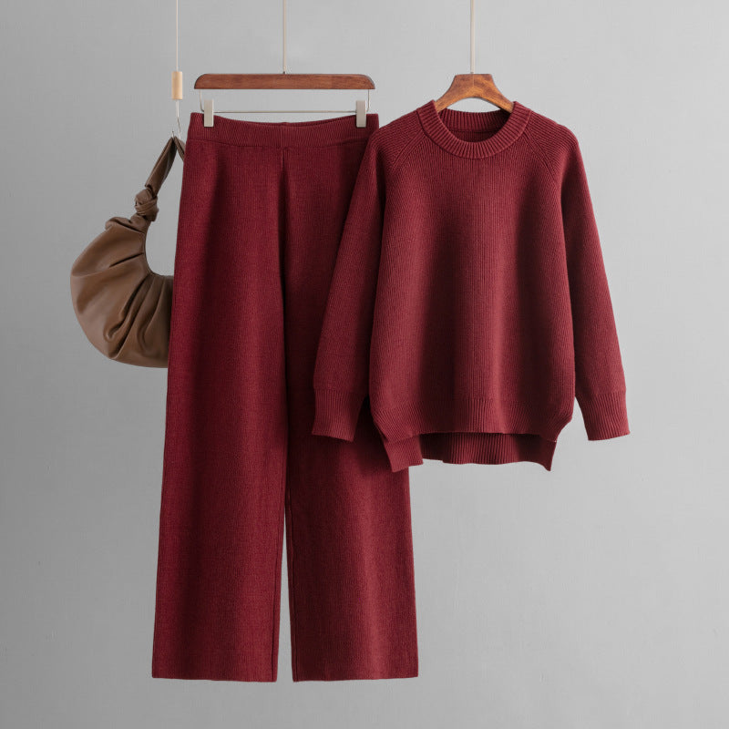 Loose Knitted Long Sleeves Two-piece Set For Women -