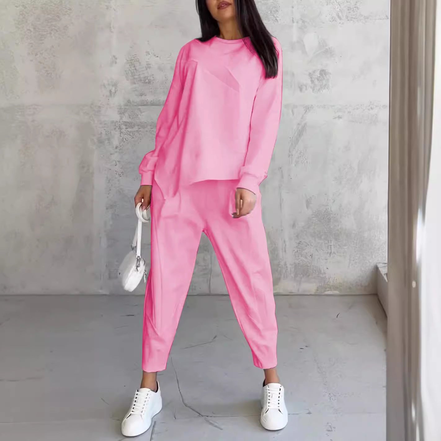Women's Round Neck Loose And Irregular Long-sleeve Sweater Set -