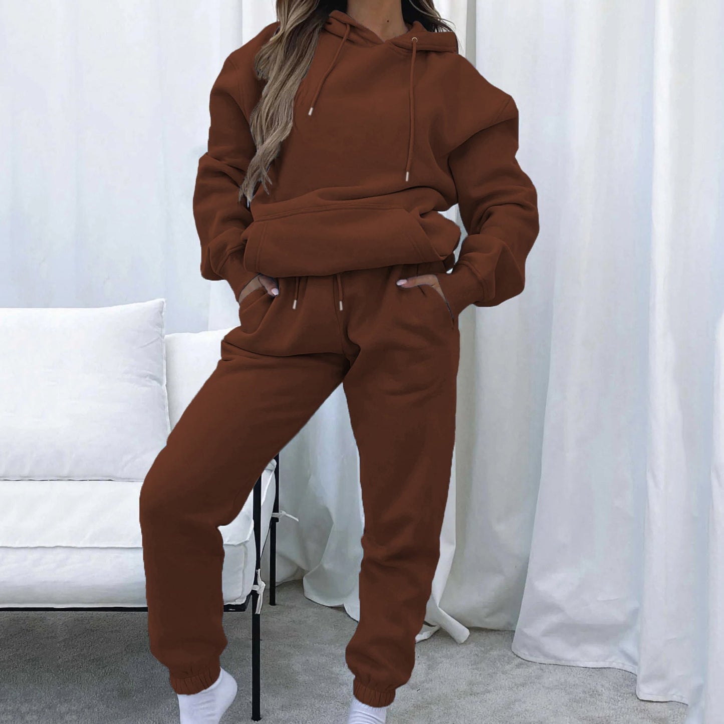 Women's Urban Leisure Pocket Long Sleeve Sweater Pants Suit -