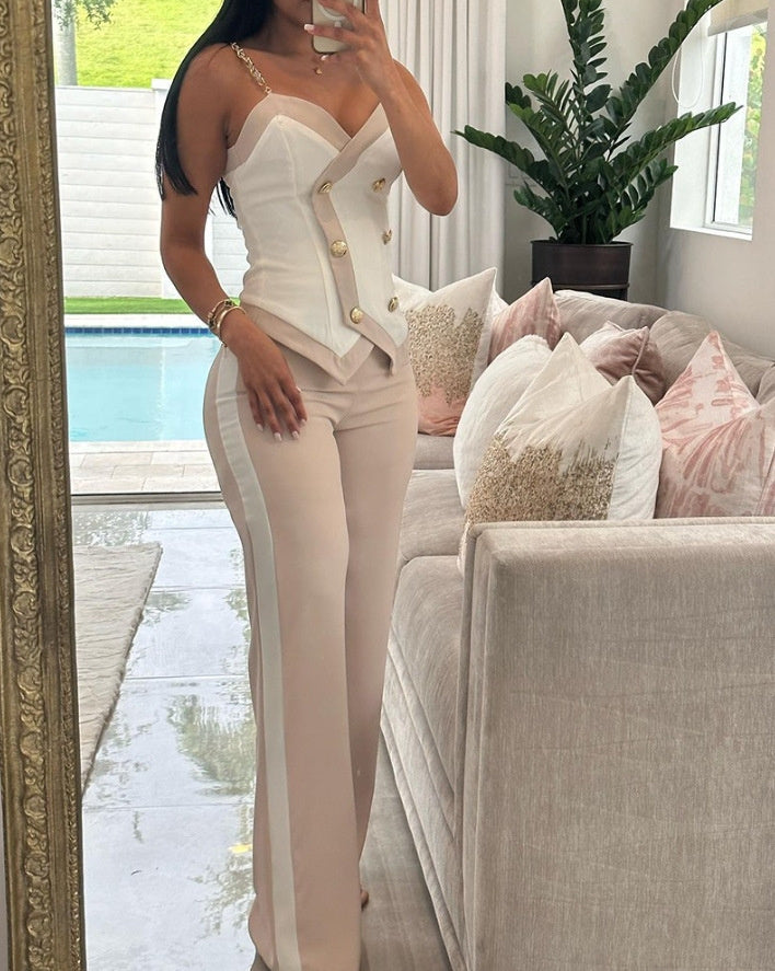 Fashion Women's Sleeveless Blouse Two-piece Suit -