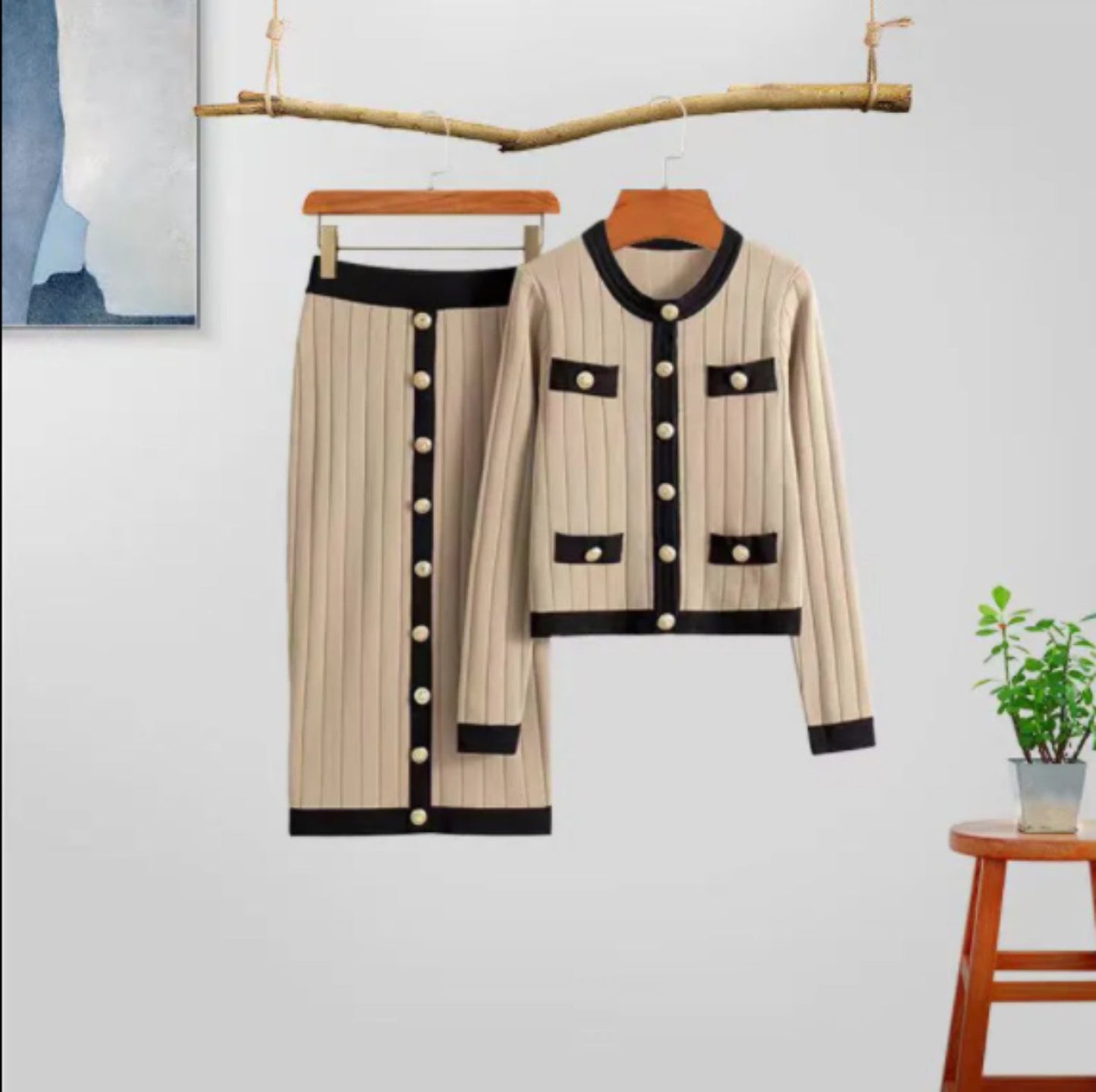 Knitted Cardigan Two-piece Set -