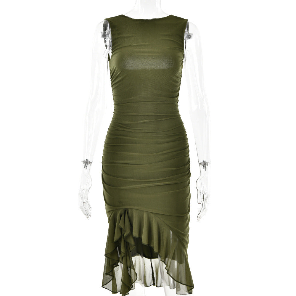 Rochie Party Silueta Skinny - Fără Mâneci, Vară 2025, Club Dresses, Culori Uni -