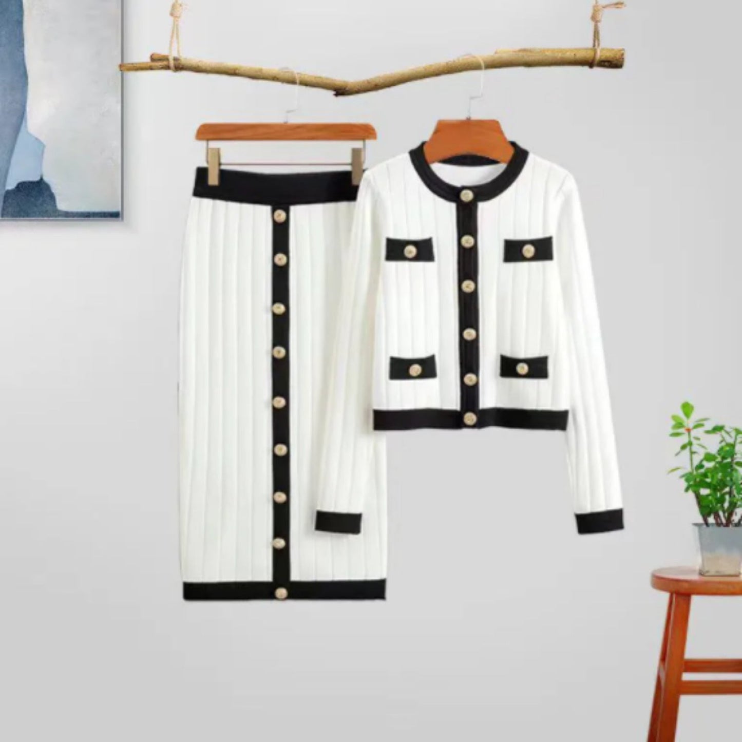 Knitted Cardigan Two-piece Set -