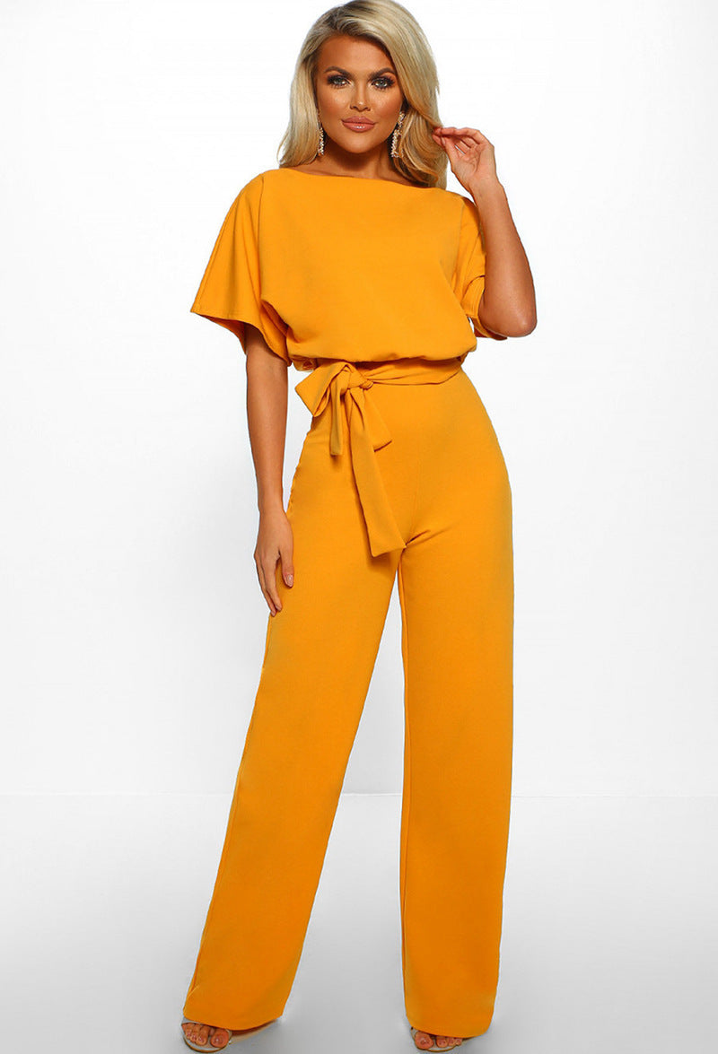 7-color Fashion Lace-up Button Short-sleeved Women's Jumpsuit -