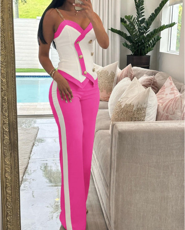 Fashion Women's Sleeveless Blouse Two-piece Suit -