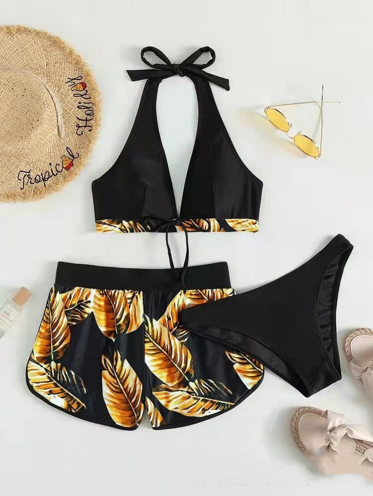 Set Bikini cu Shortși si Top - Print Tropical, Vară -