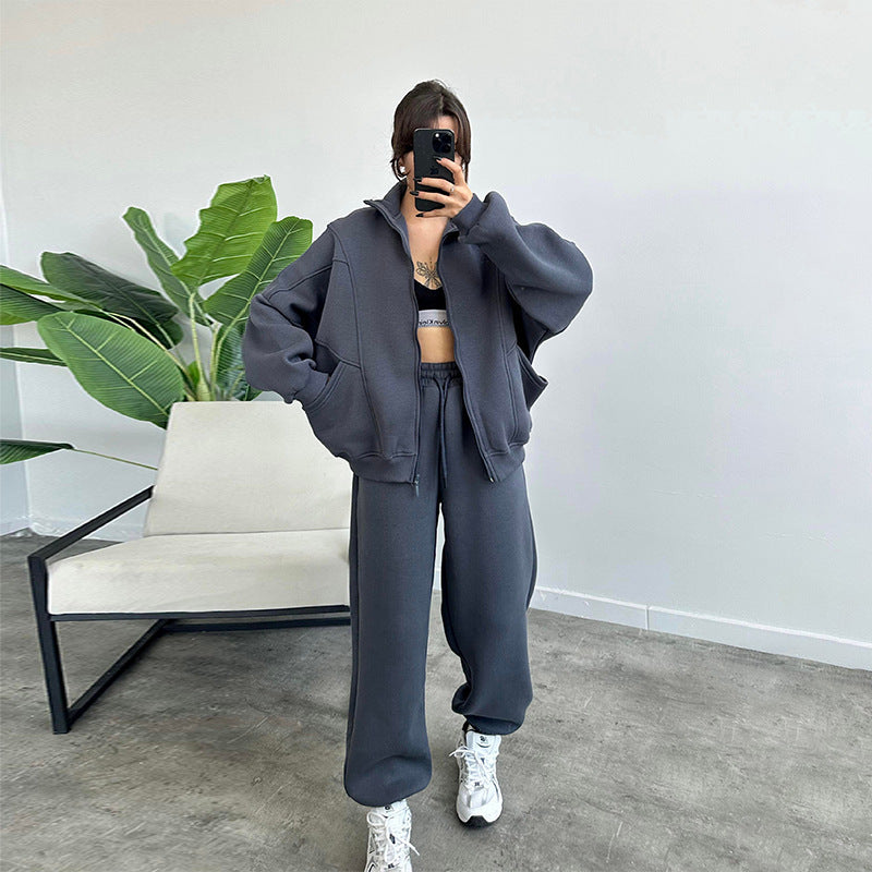 Set Trening Feminin - Bluză Zipper, Pantaloni Jogger -