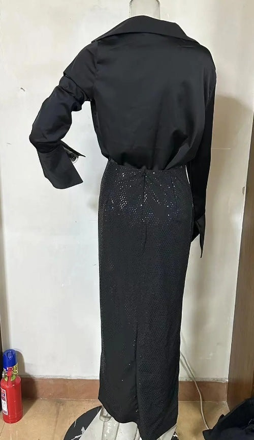 Heavy Industry Hot Diamond Split Wrap Hip Skirt Set -