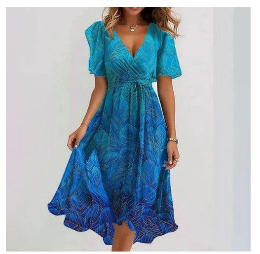 Rochie Elegantă de Vară din Chiffon - Imprimeu Floral, Decolteu V -