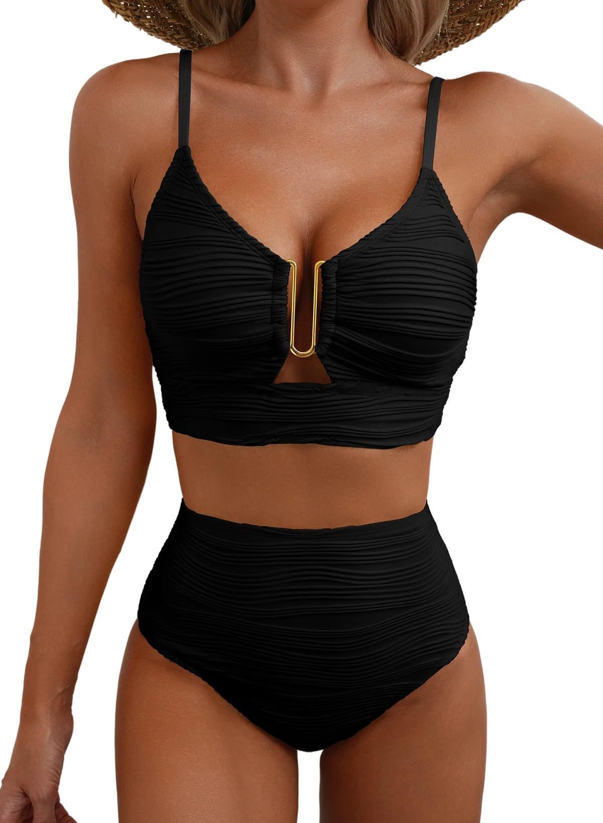 Bikini V-neck Hollow Swimsuit High Waist Women -
