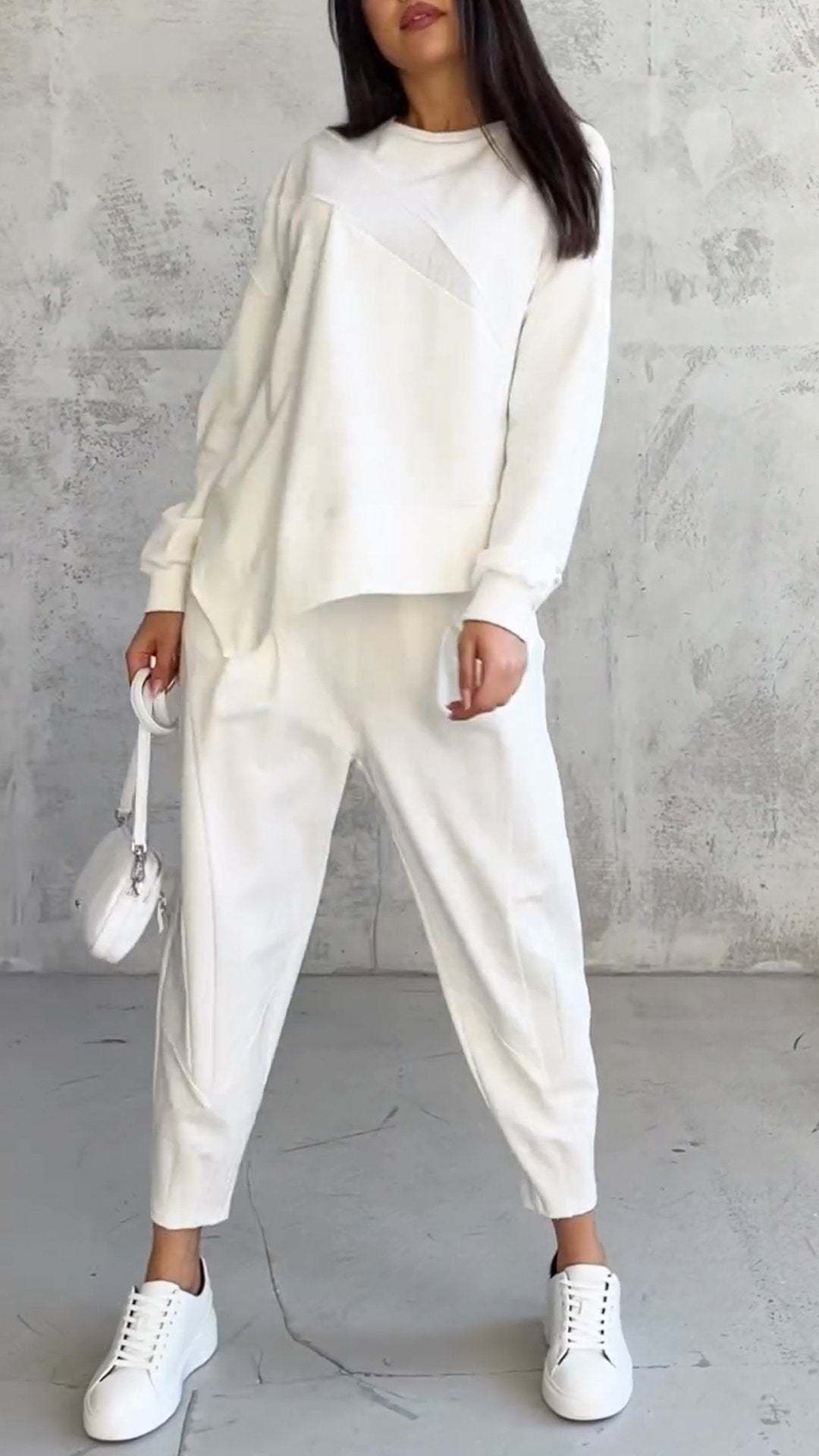 Women's Round Neck Loose And Irregular Long-sleeve Sweater Set -