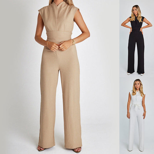 Combinație Elegantă Vară - Sleeveless, Pantaloni Fluizi, Overalls Casual -