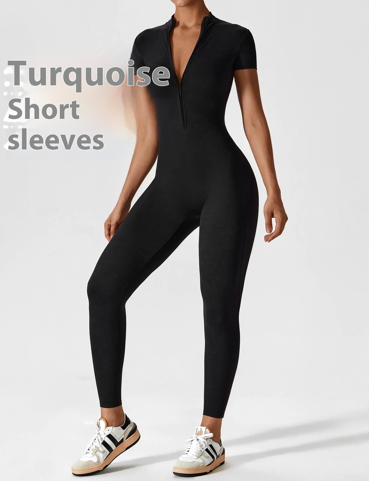 Set Sportiv Feminin: Jumpsuit cu Fermoar și Mâneci Lungi -
