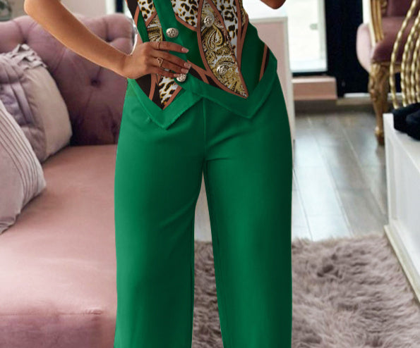 Fashion Women's Sleeveless Blouse Two-piece Suit -