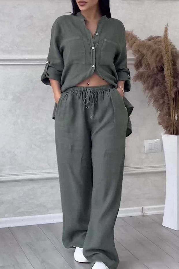 Women's New Stand Collar Long Sleeve Casual Top Two-piece Pants Pack -