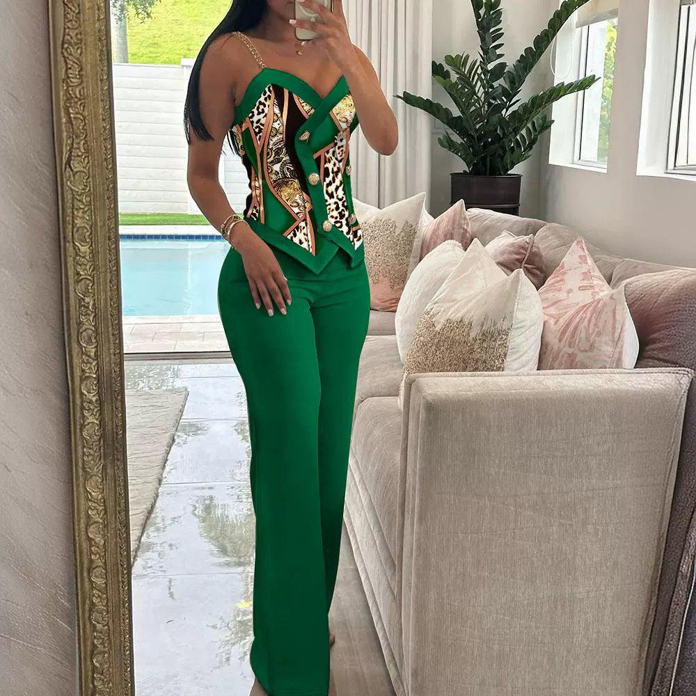 Fashion Women's Sleeveless Blouse Two-piece Suit -