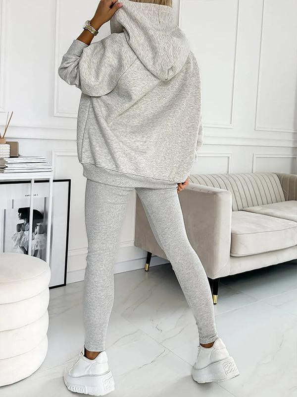 3pcs Women's Sports Suit Loose Hooded Pockets Sweatshirt And Vest And Slim Trousers -