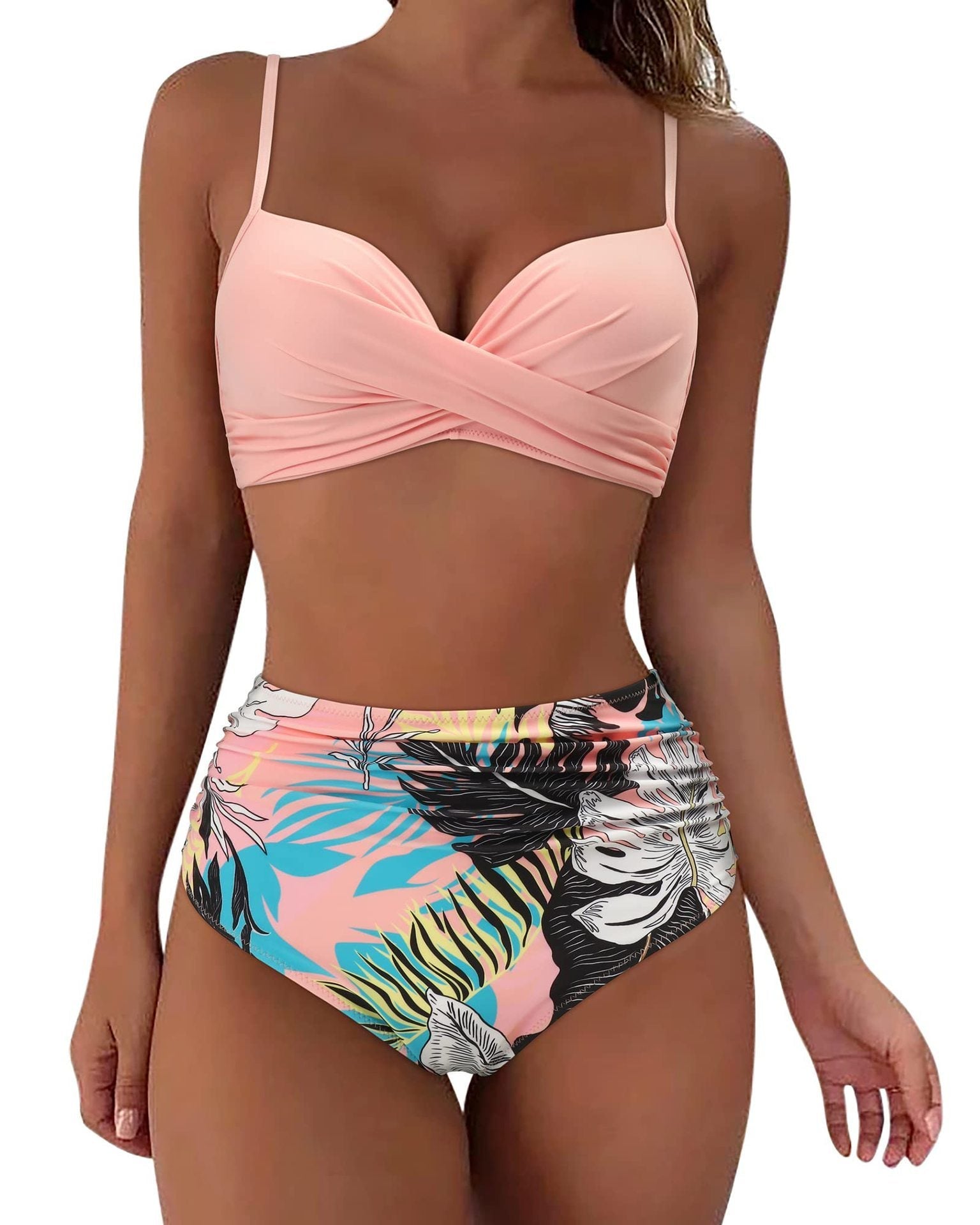 Printed Two-piece Push-up Bikini High Waist Swimsuit -