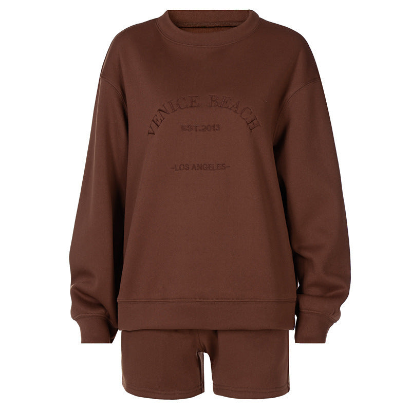 Letter Embroidered Fleece Thick Loose Loose All-Match Casual Sweater -