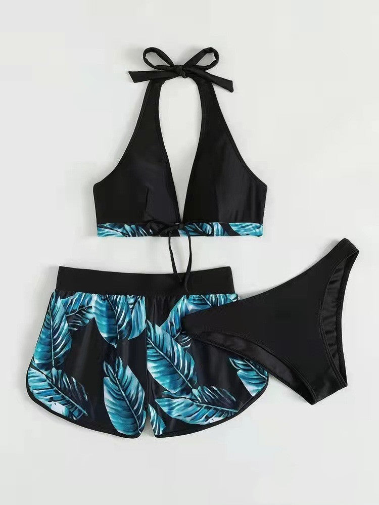 Set Bikini cu Shortși si Top - Print Tropical, Vară -