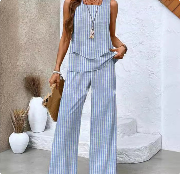 Set Vară Imprimat: Top Fără Mâneci, Pantaloni Lejeri -