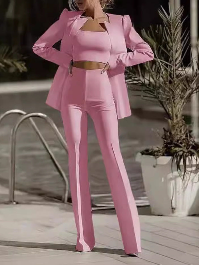European And American Fashion Commute Midriff-baring Solid Color Suit Suit -