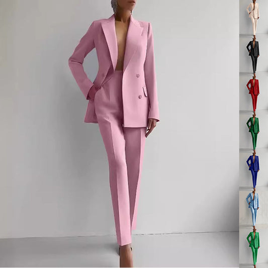 Casual Suits Fashion Long Sleeve Single-breasted Jacket Top And Slim Fit Trousers Women's Business Suits -