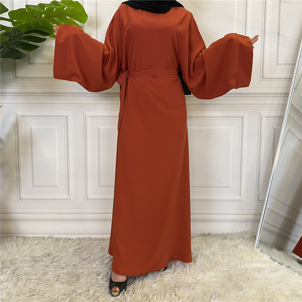 Solid Color Plus Size Lace-up Muslim Dress -