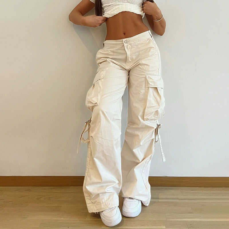Simple Loose Low Waist Straight Casual Wide Leg Pants -