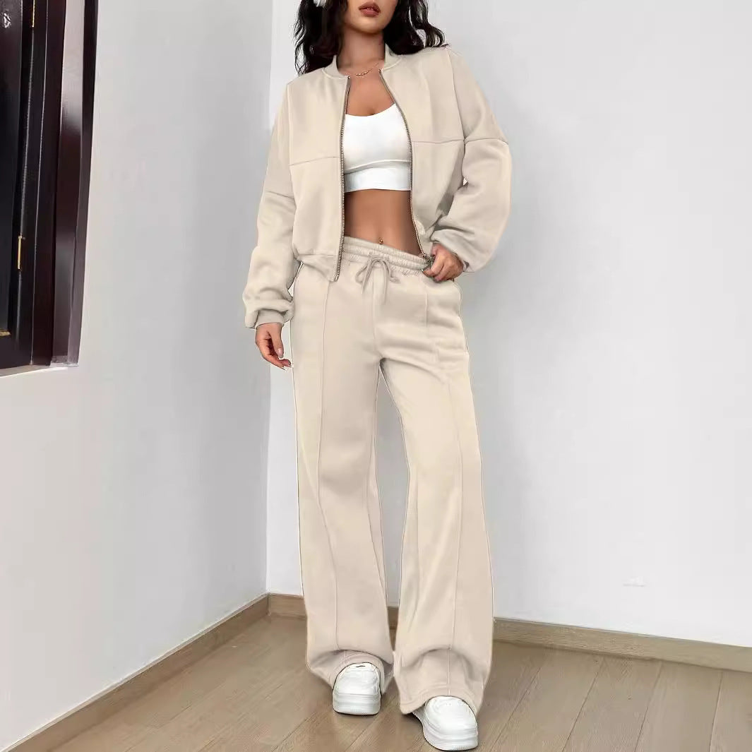 Zipper Slim Fit Elastic Two-piece Suit For Women -