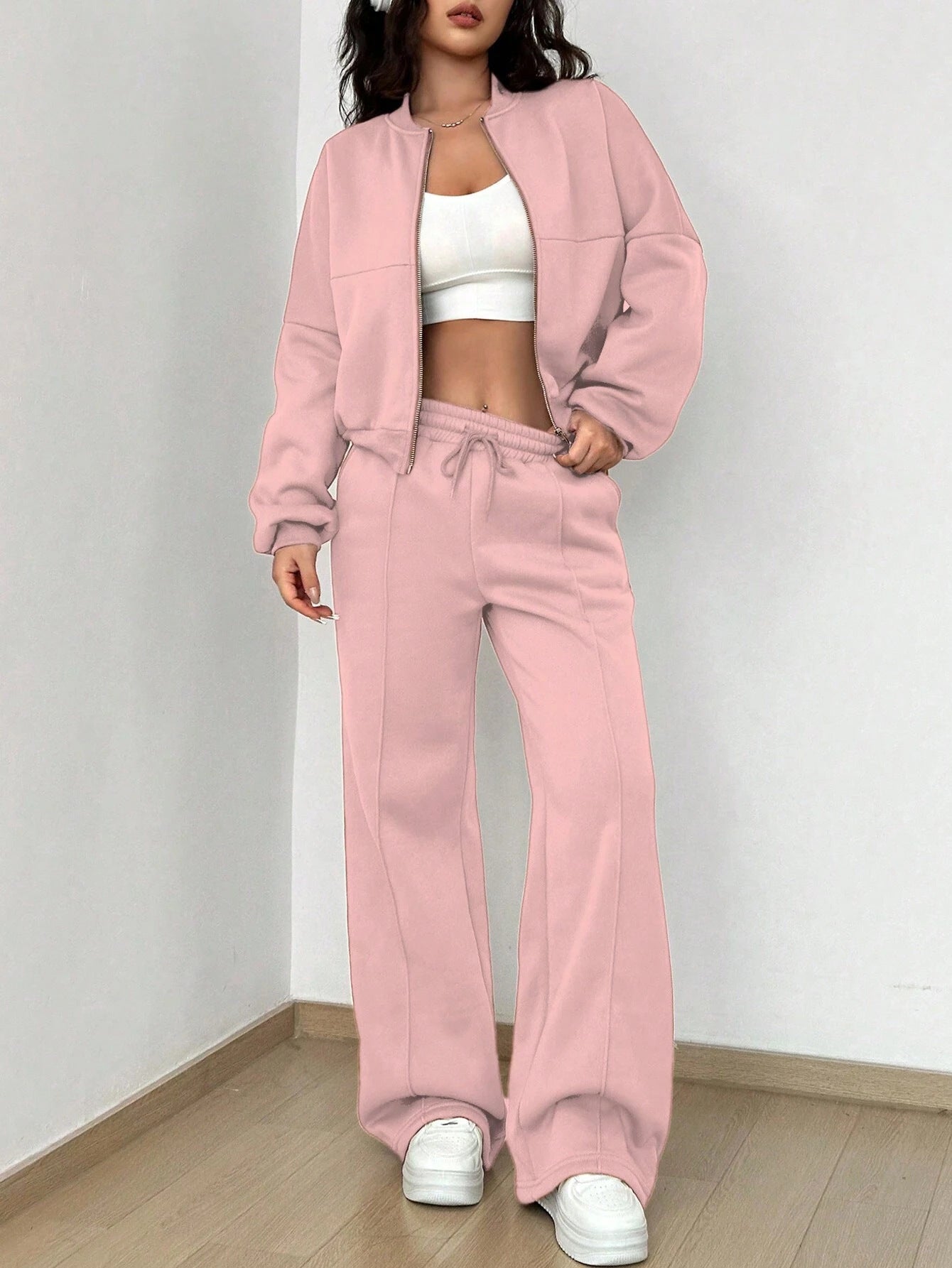 Zipper Slim Fit Elastic Two-piece Suit For Women -