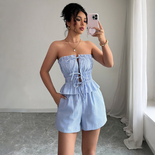 Tied Top Shorts Two-piece Suit Women's Clothing -