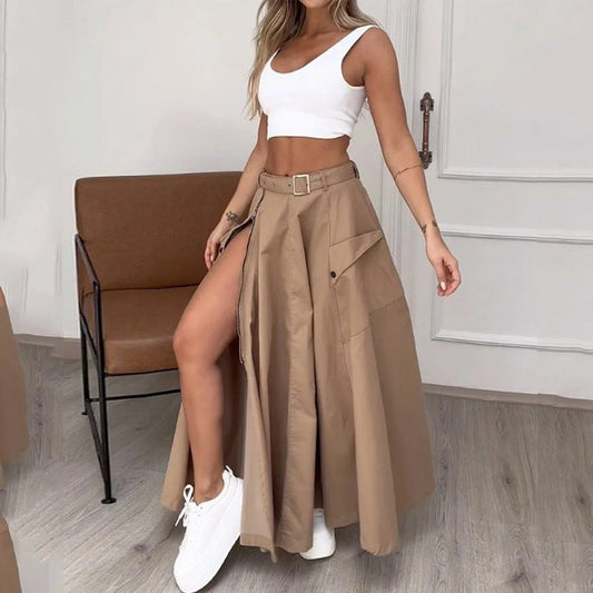 Ladies Suit Summer New Sleeveless Solid Color Slit Two-piece Set -
