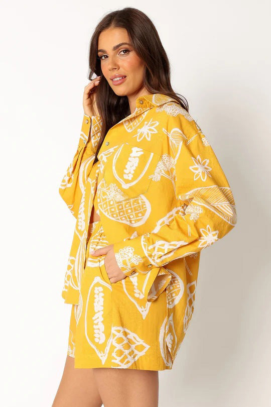 Early Autumn Casual Premium Fruit Printed Shorts Cardigan Suit -