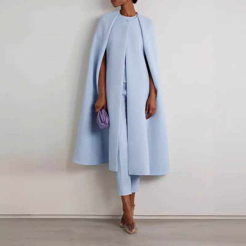 Solid Color Cap Sleeve Round Neck Two-piece Trousers Suit -
