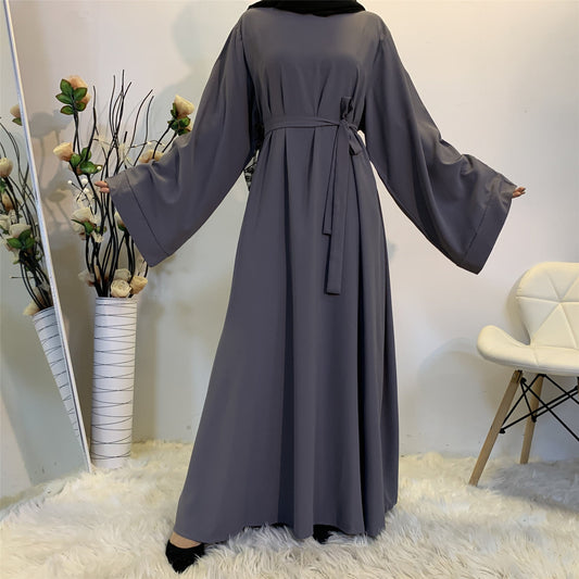 Solid Color Plus Size Lace-up Muslim Dress -