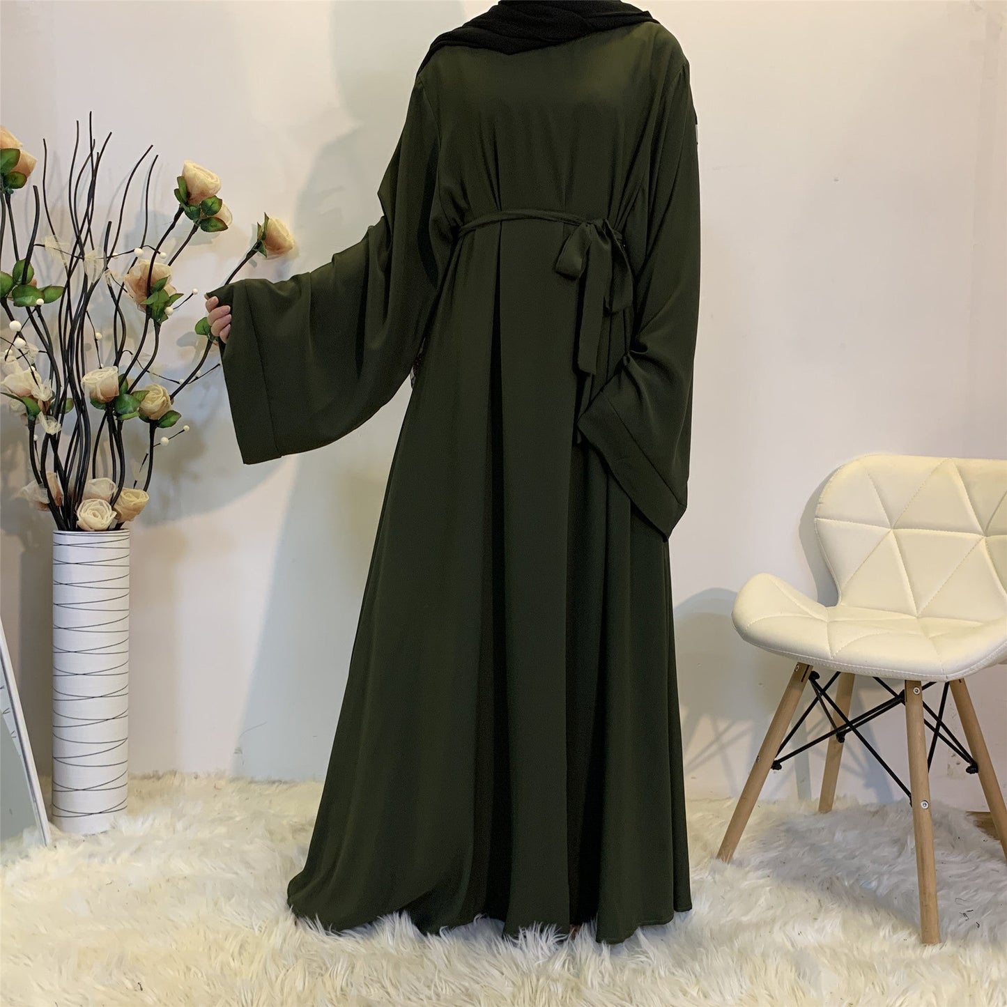 Solid Color Plus Size Lace-up Muslim Dress -