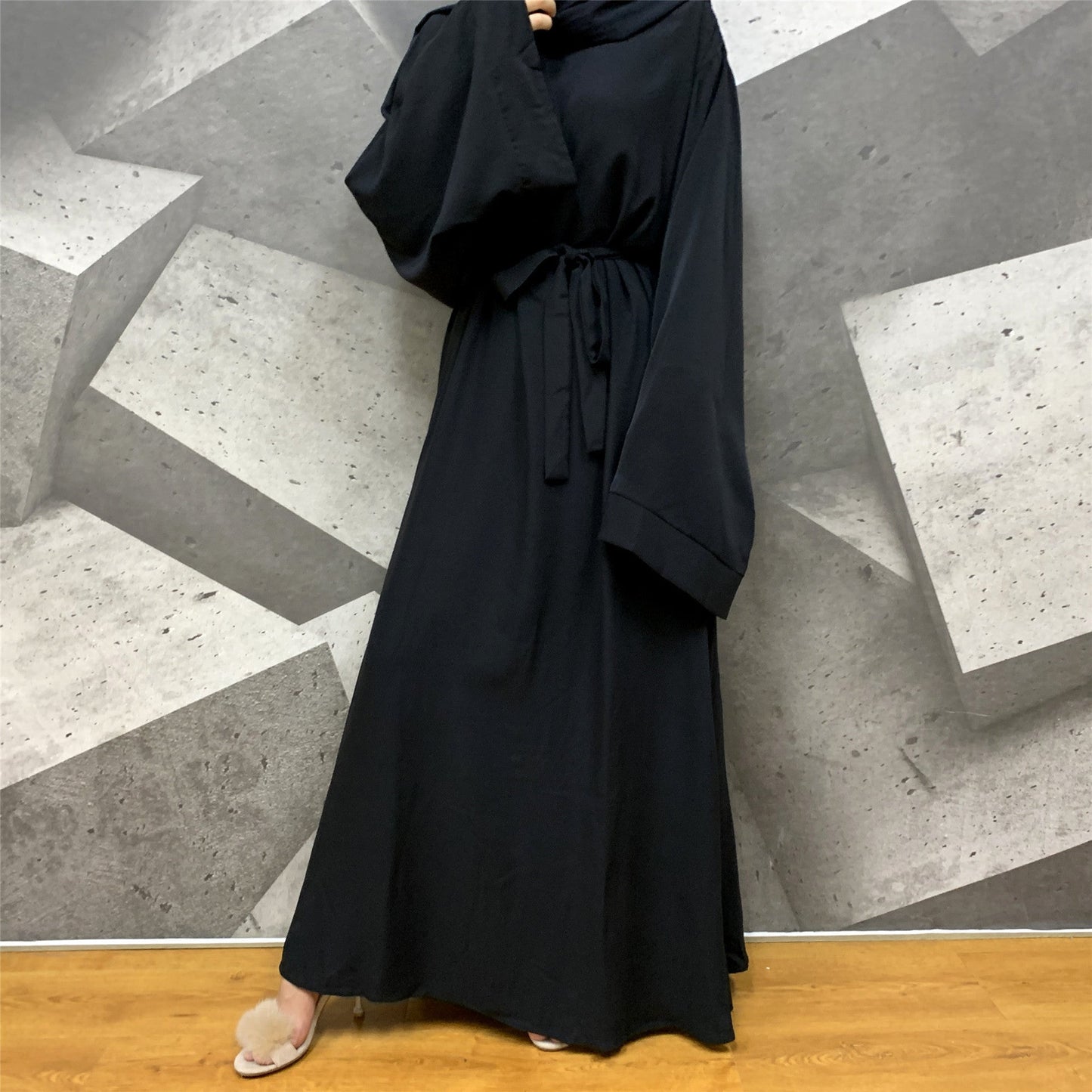 Solid Color Plus Size Lace-up Muslim Dress -