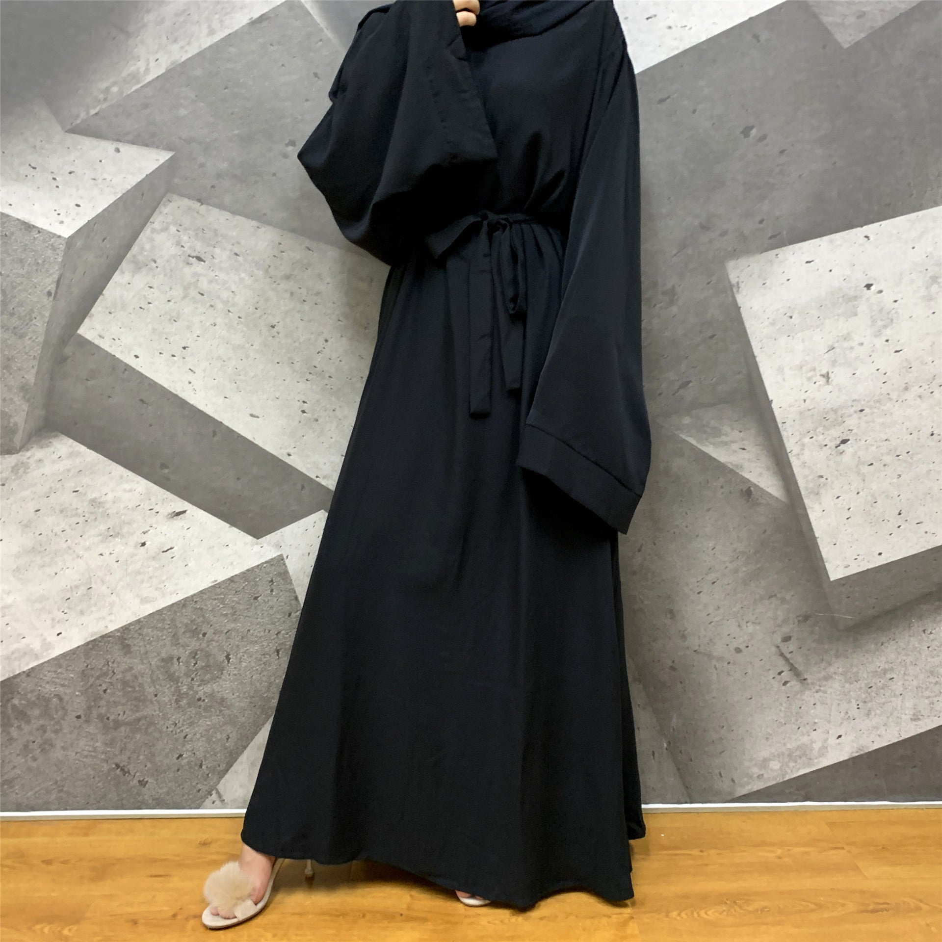 Solid Color Plus Size Lace-up Muslim Dress -