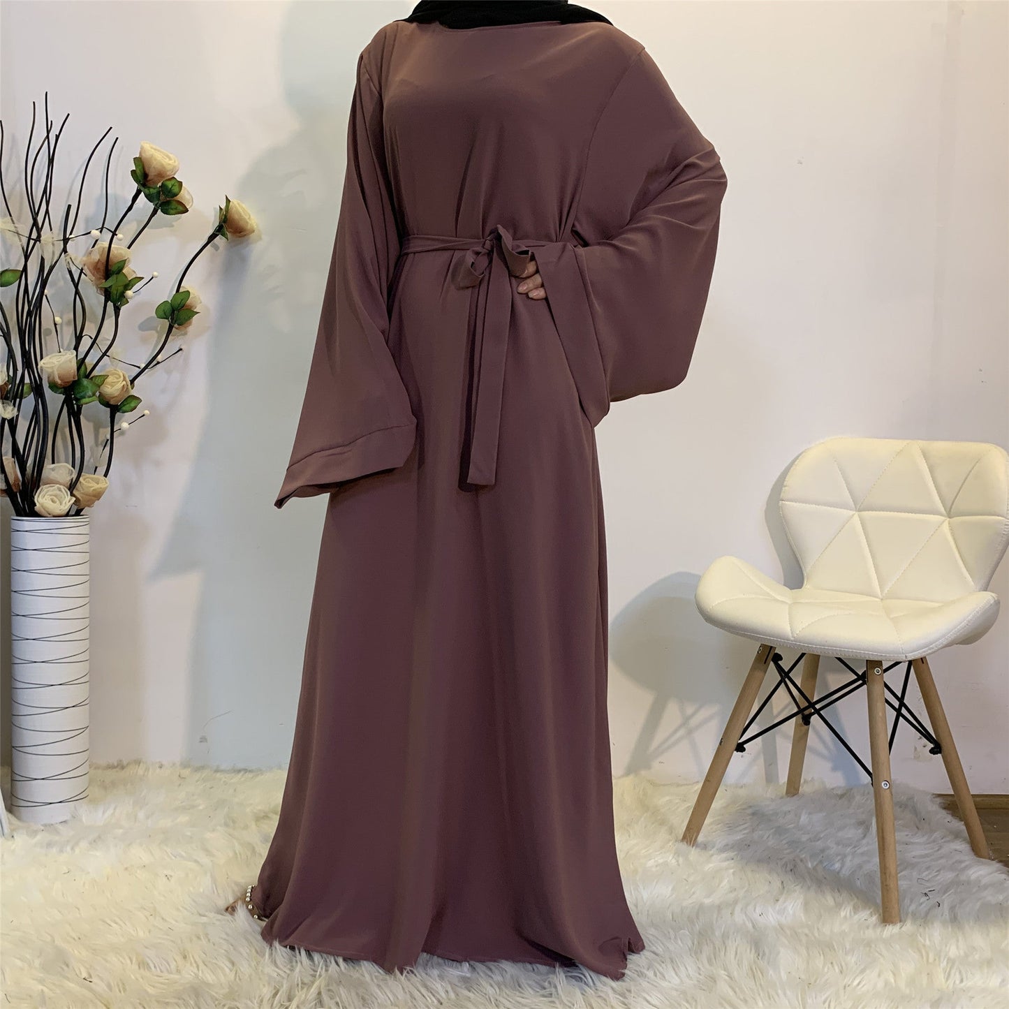 Solid Color Plus Size Lace-up Muslim Dress -