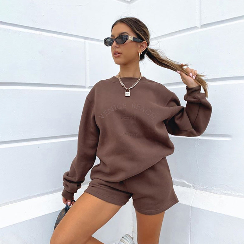 Letter Embroidered Fleece Thick Loose Loose All-Match Casual Sweater -