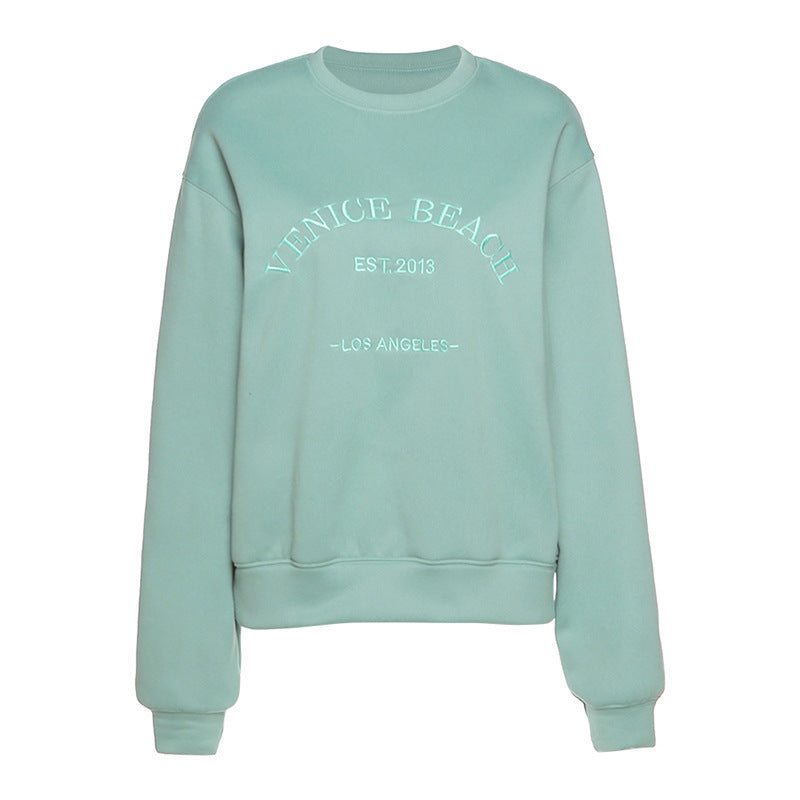 Letter Embroidered Fleece Thick Loose Loose All-Match Casual Sweater -
