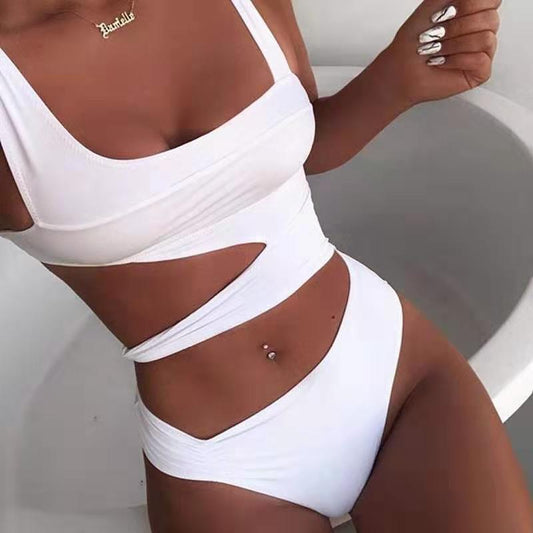 Shoulder Solid Color High Stretch Bikini -